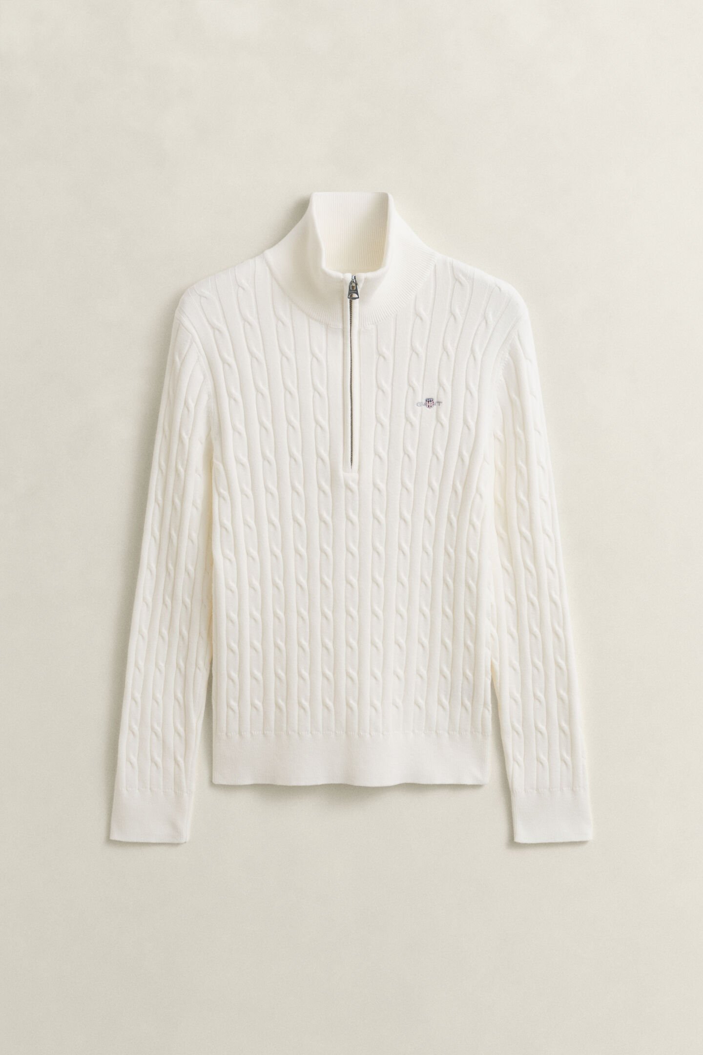 Camisola em malha entran&ccedil;ada com meio fecho de correr