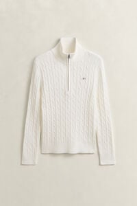 Camisola em malha entran&ccedil;ada com meio fecho de correr