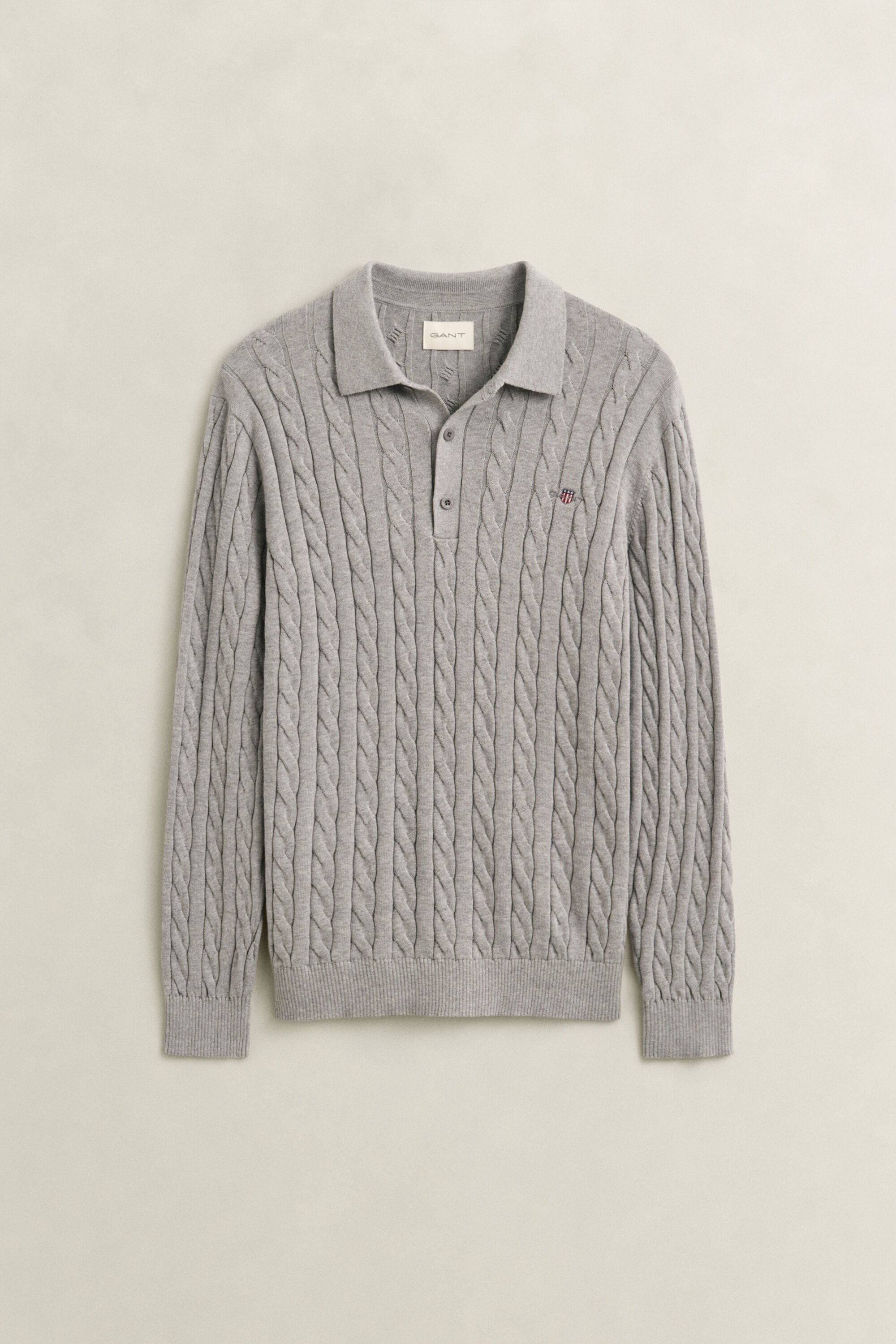 Camisola de malha tipo polo em malha entrançada de algodão