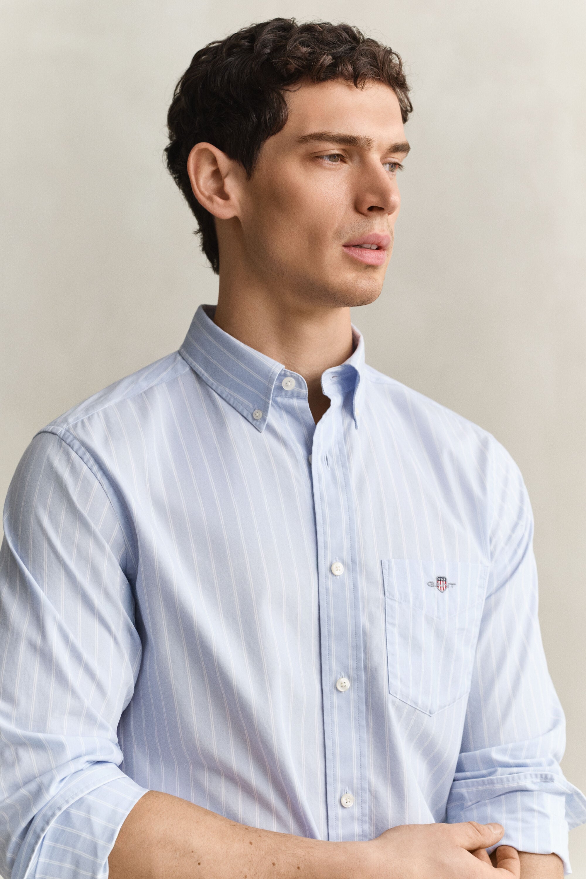Camisa em popelina às riscas Classic