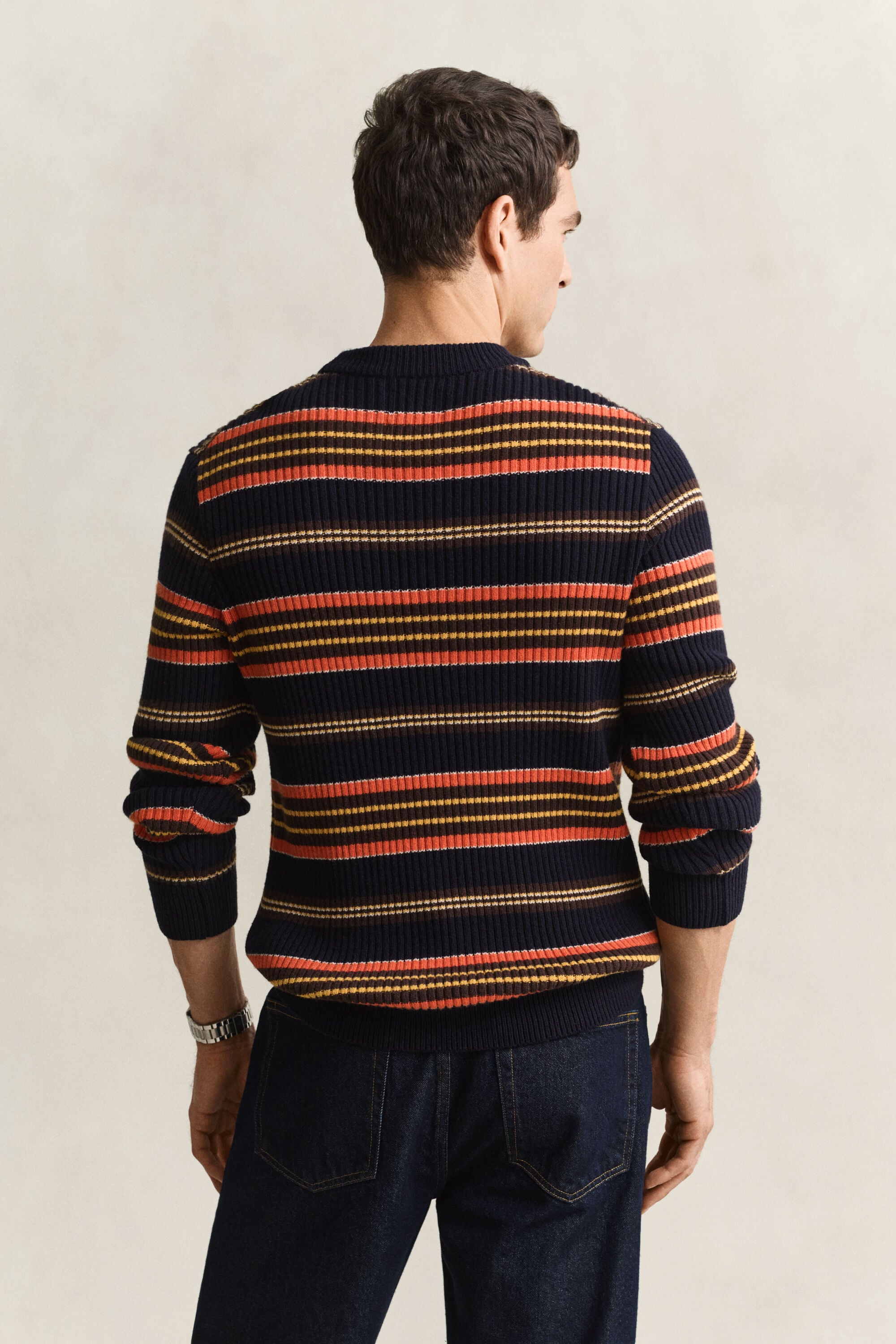 Camisola de malha canelada às riscas