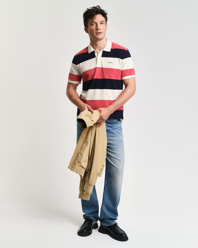 Polo em algodão piqué às riscas em bloco