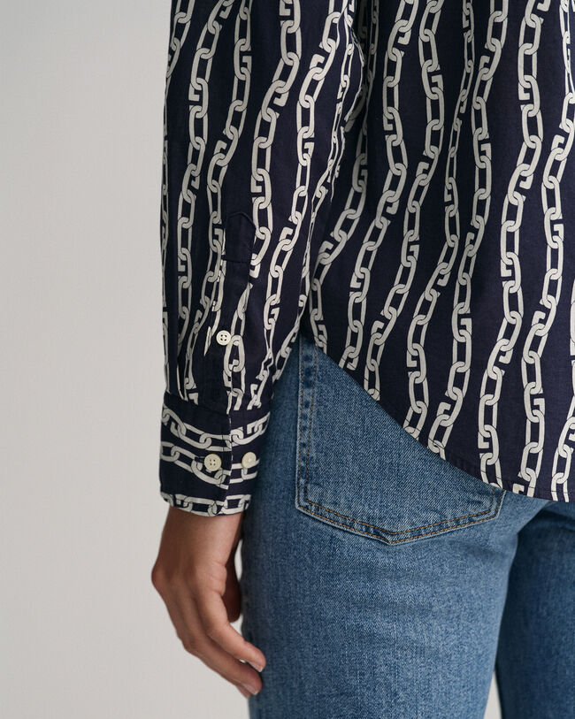 Camisa em voile de algodão com estampado Chain corte normal