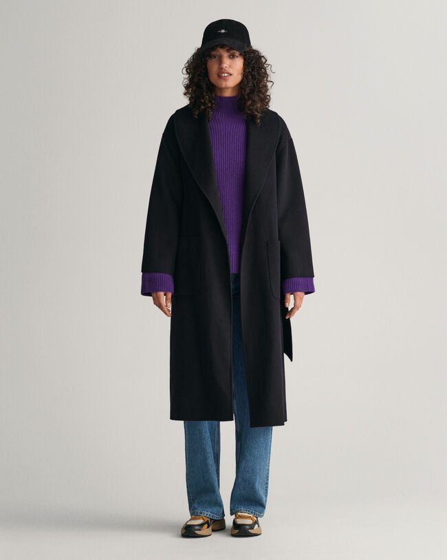 Pulover com gola estilo mao em lã canelada