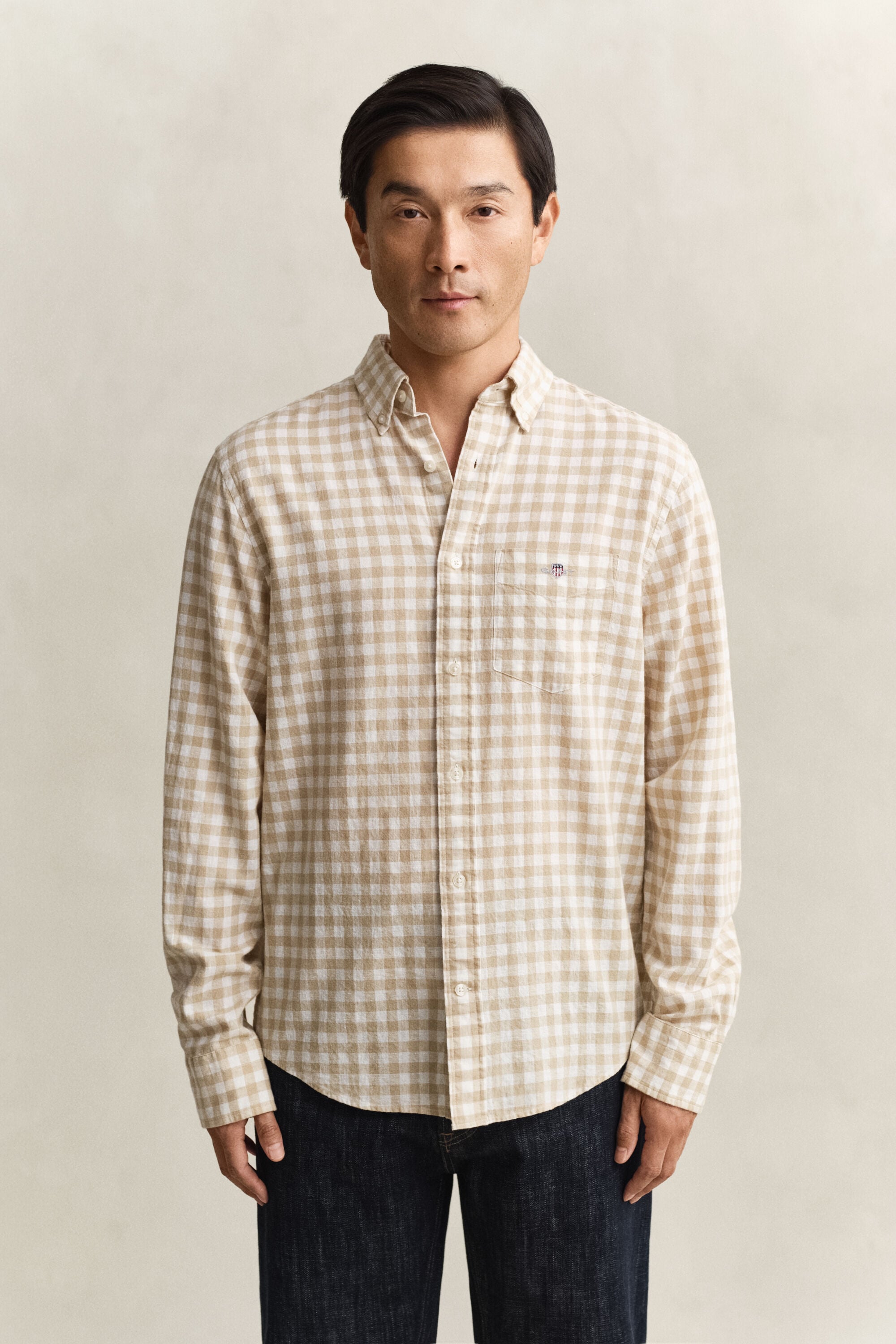 Camisa em mistura de linho Gingham