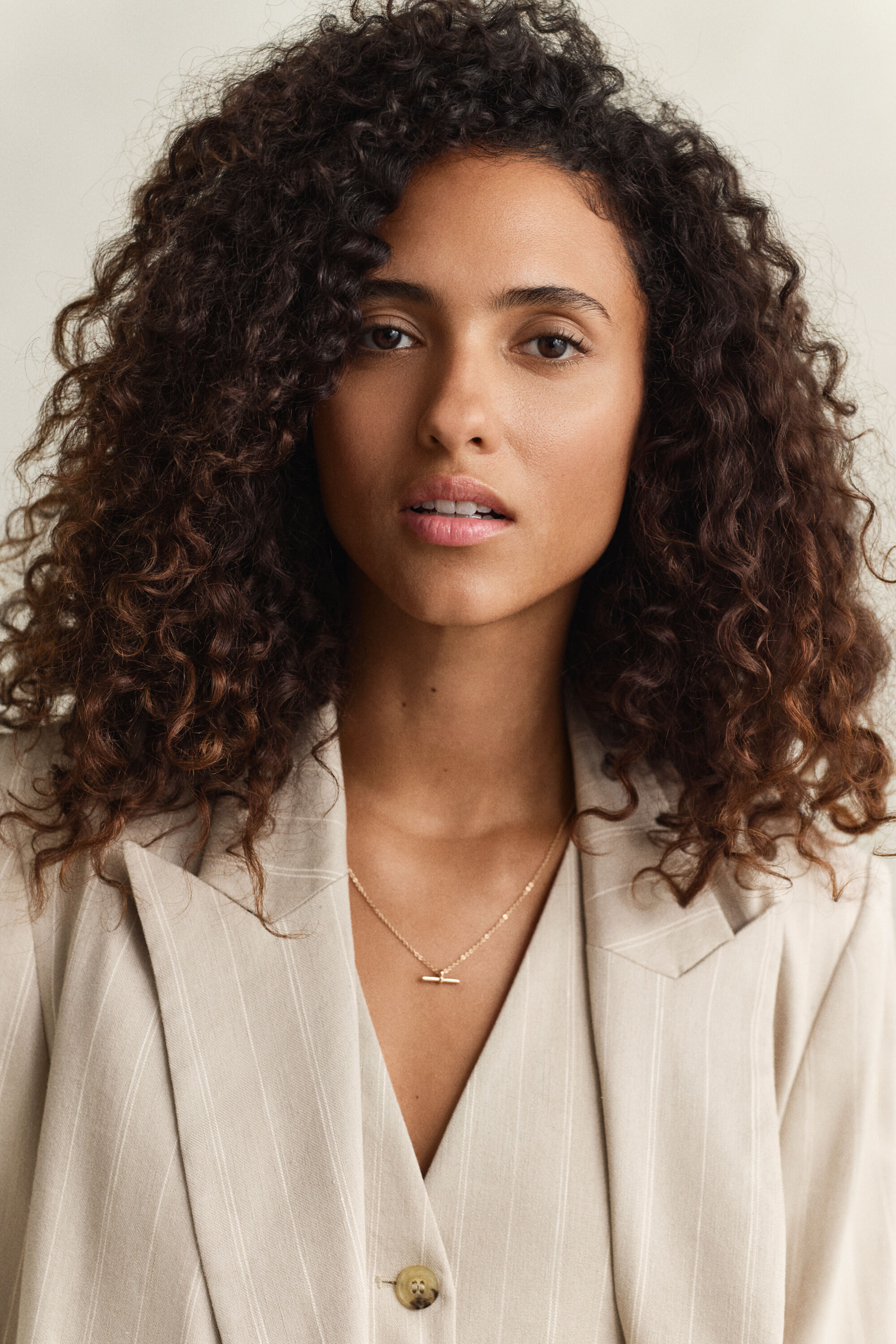 Blazer em mistura de linho Pinstripe