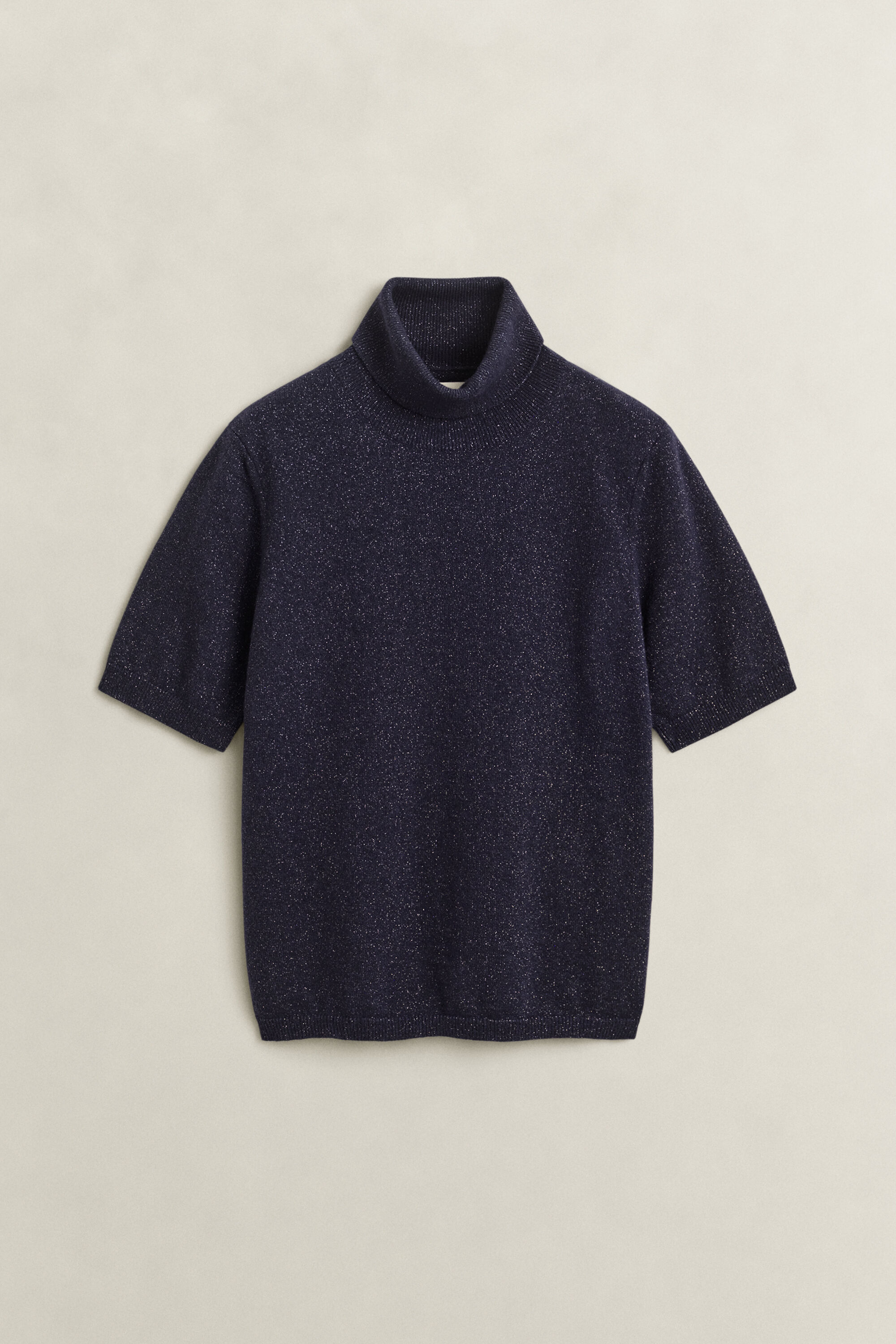Camisola de malha com gola alta em mistura de lã metalizada