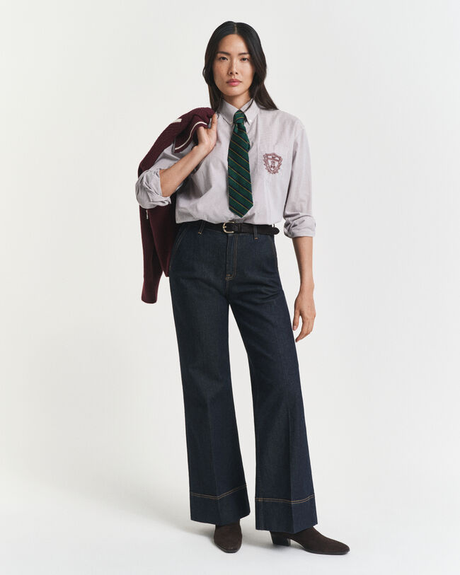 Calças de ganga formais com corte evasê