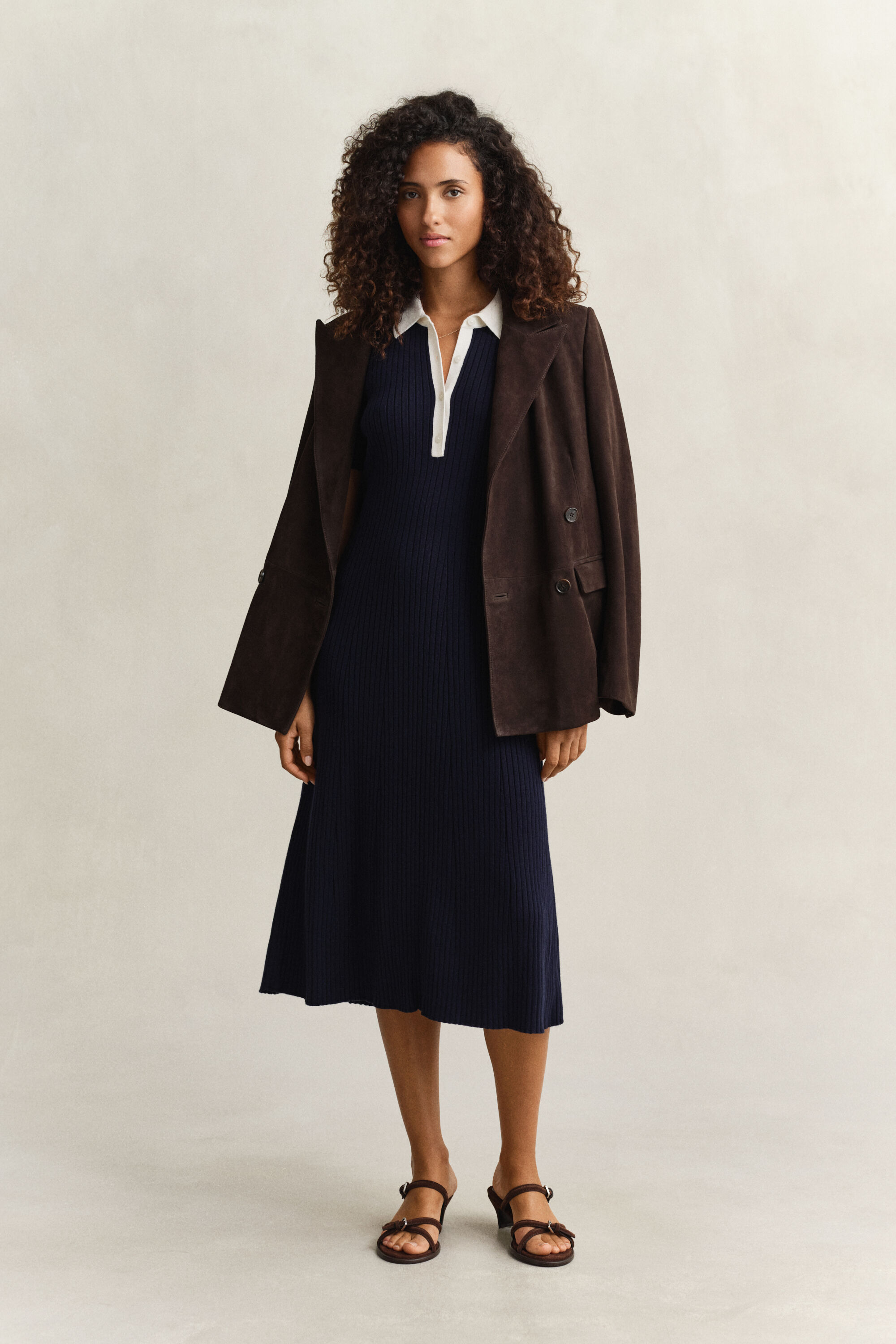 Vestido-polo em malha canelada