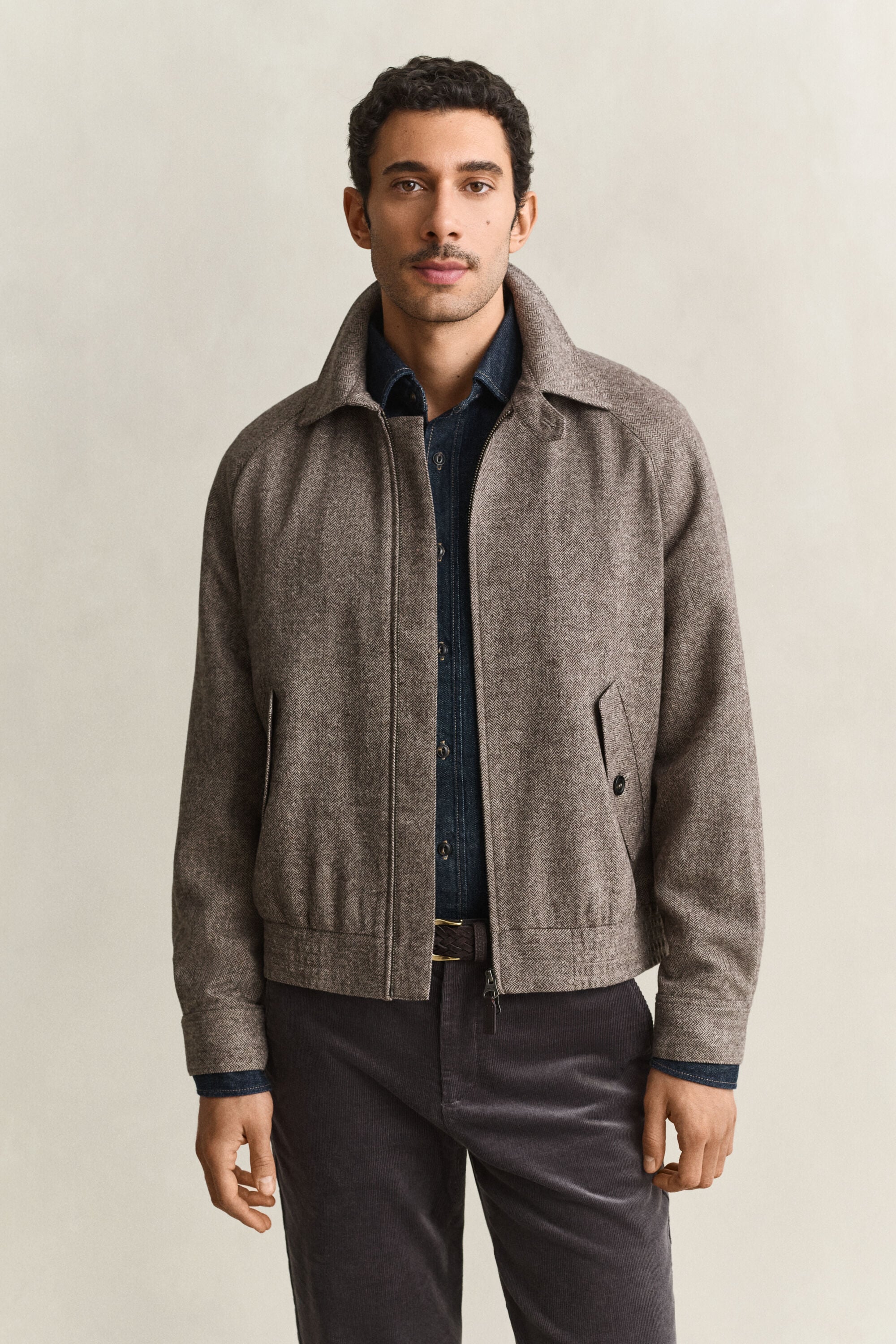 Casaco Windcheater em mistura de lã