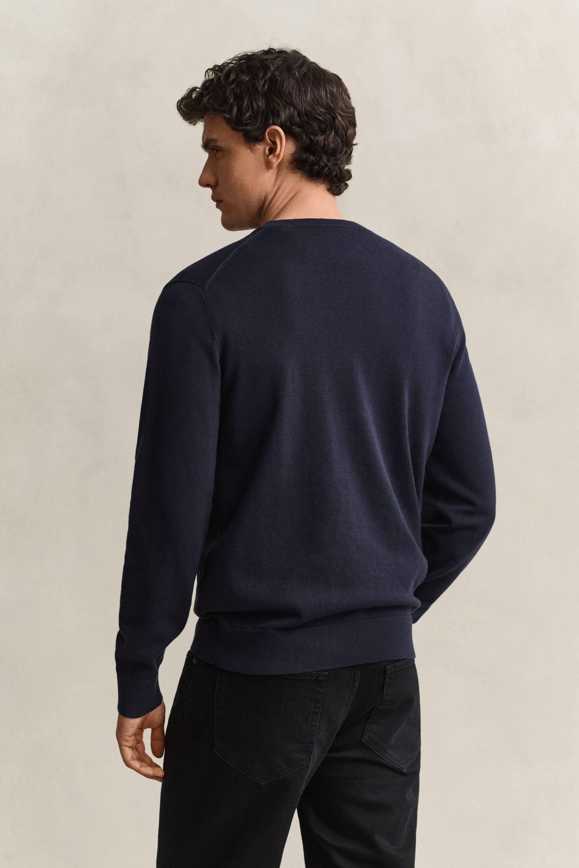 Camisola de malha com decote redondo clássica em algodão