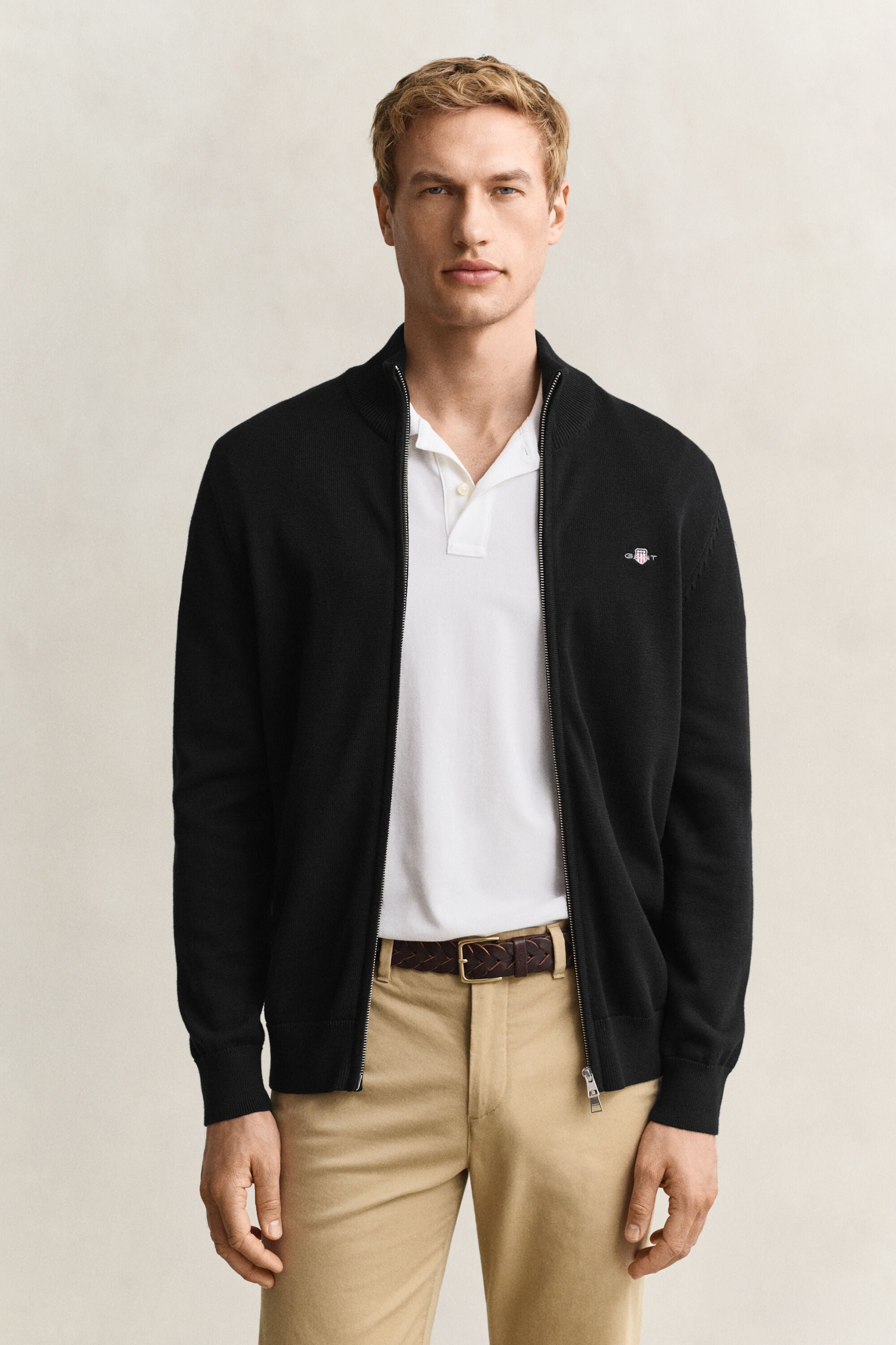 Casaco de malha com fecho de correr Casual Cotton