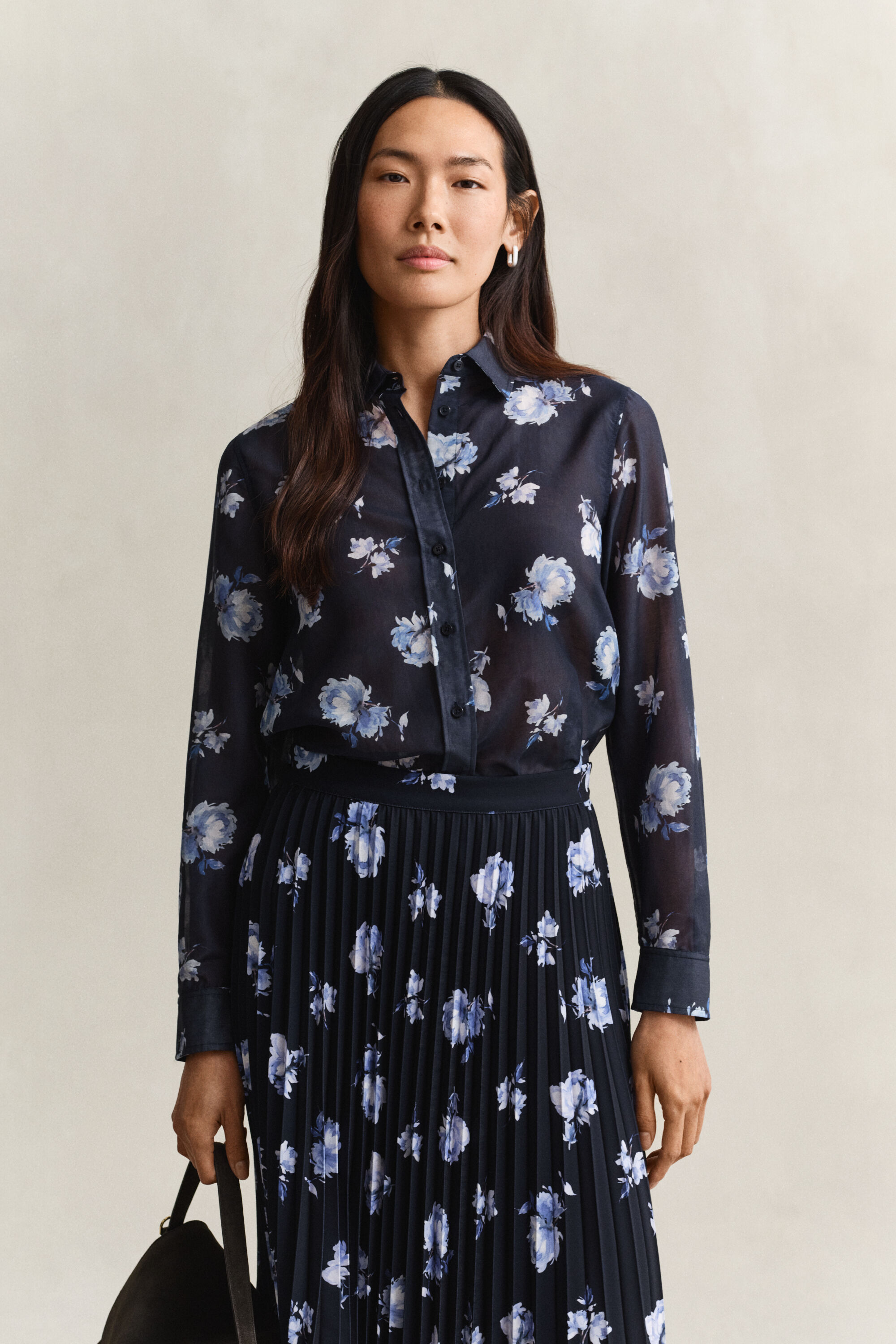 Camisa em algodão e seda com estampado Floral