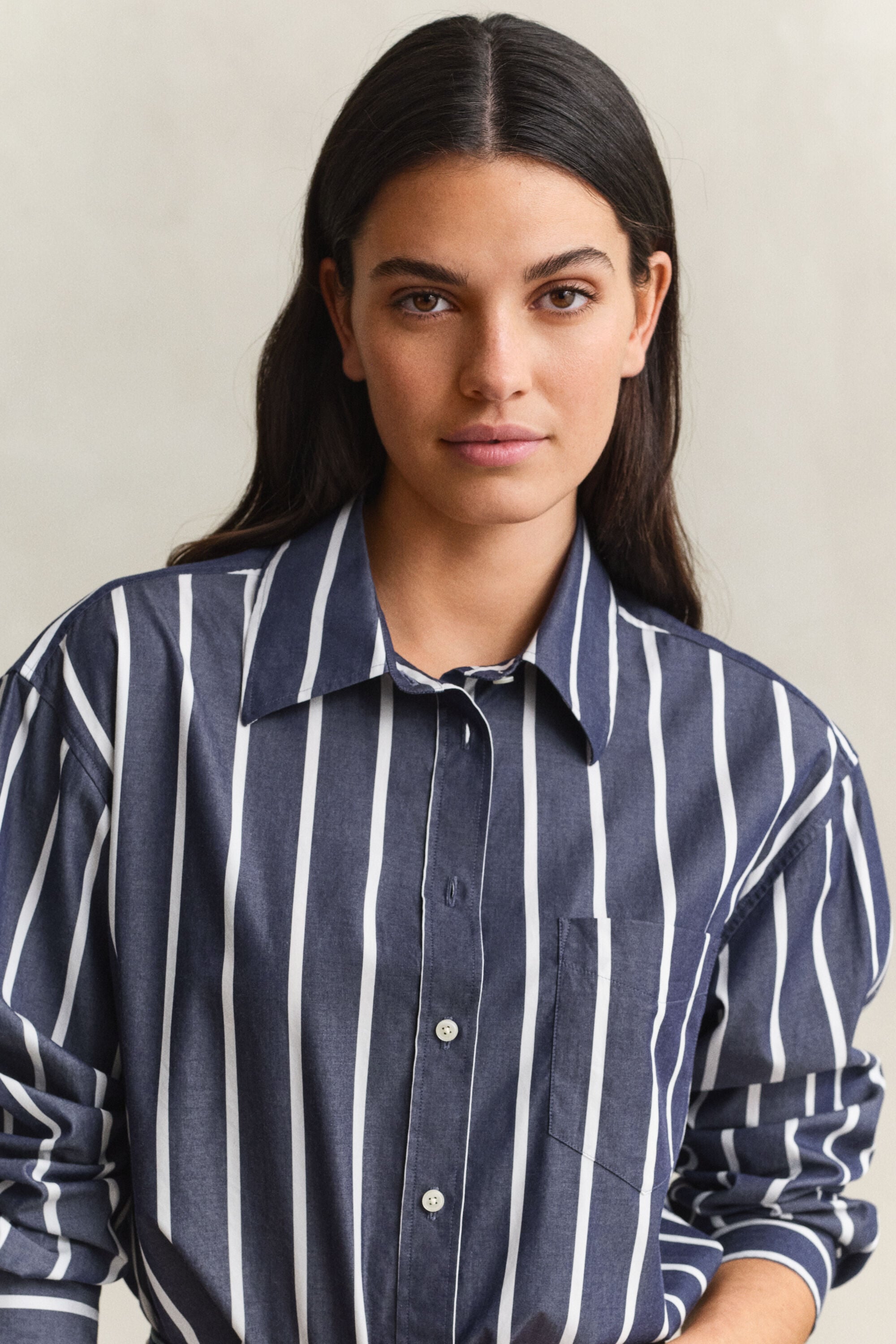 Camisa em popelina às riscas Classic relaxed fit