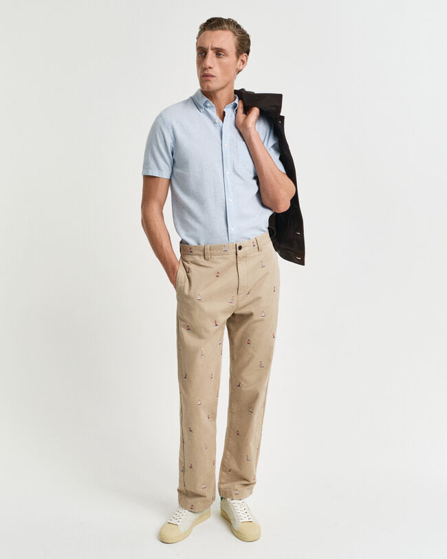 Camisa de manga curta em linho e algodão regular fit