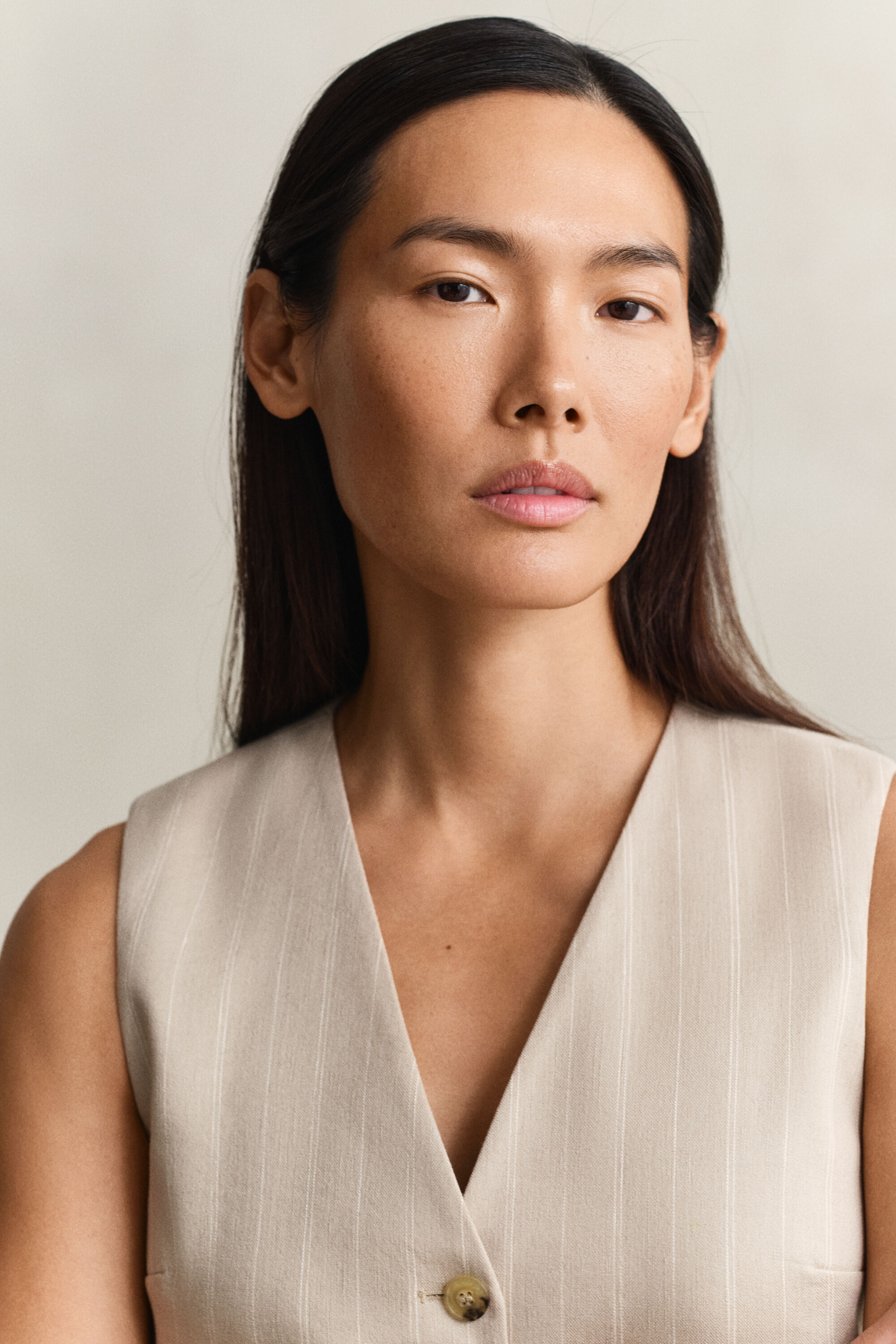 Colete em mistura de linho Pinstripe