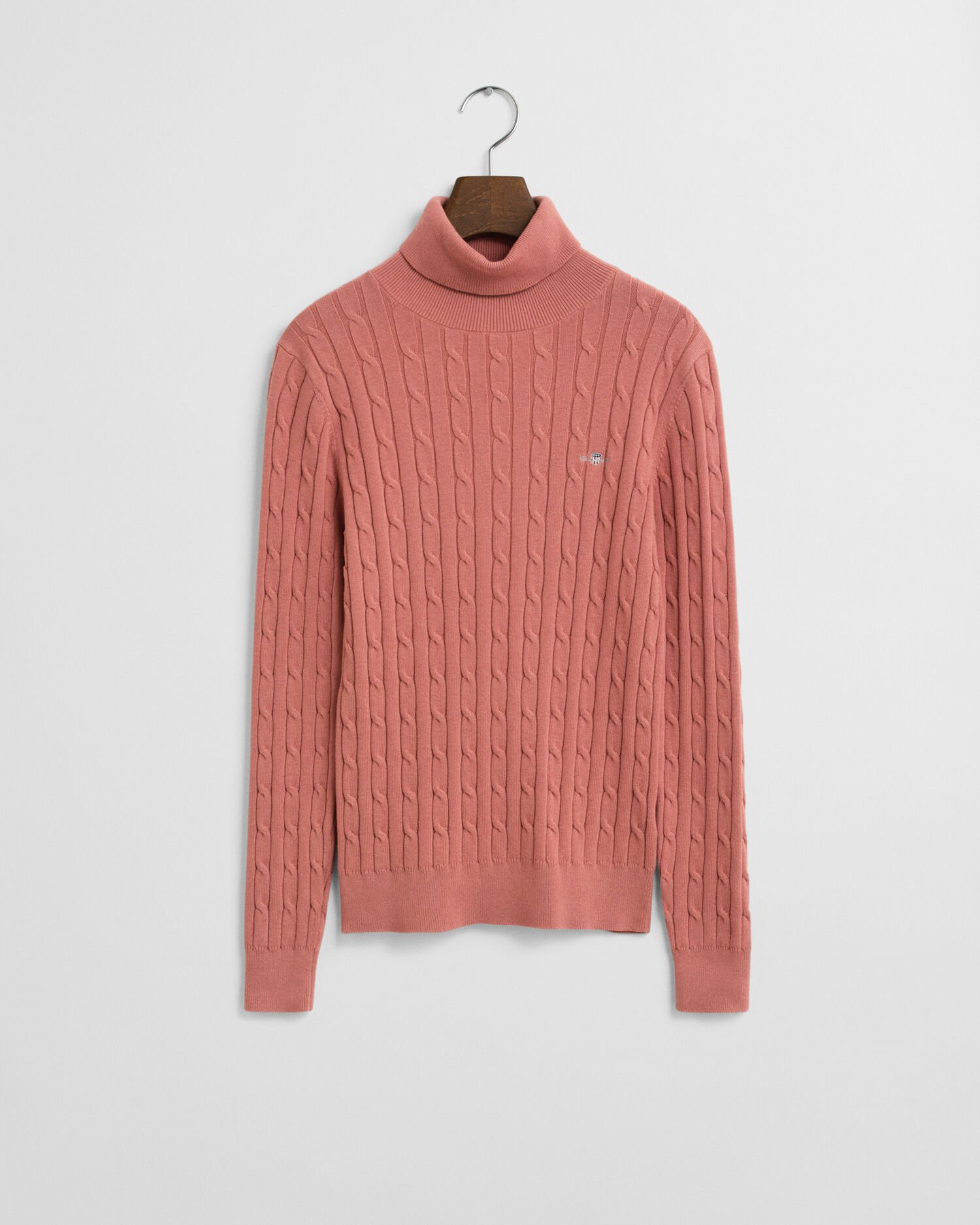 Camisola de gola alta em malha entrançada de algodão com elastano