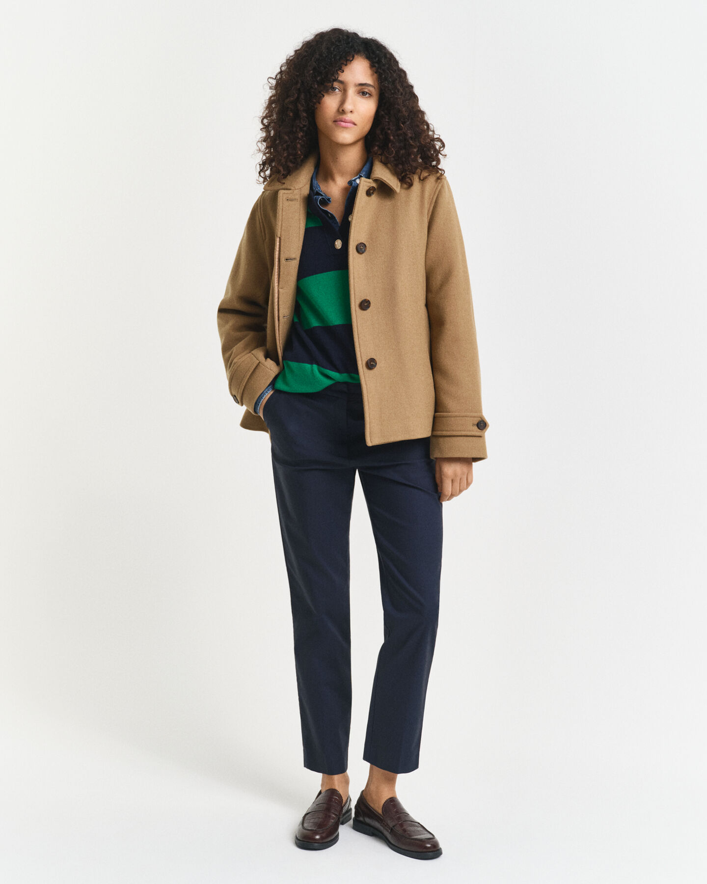 Gabardina curta em mistura de lã