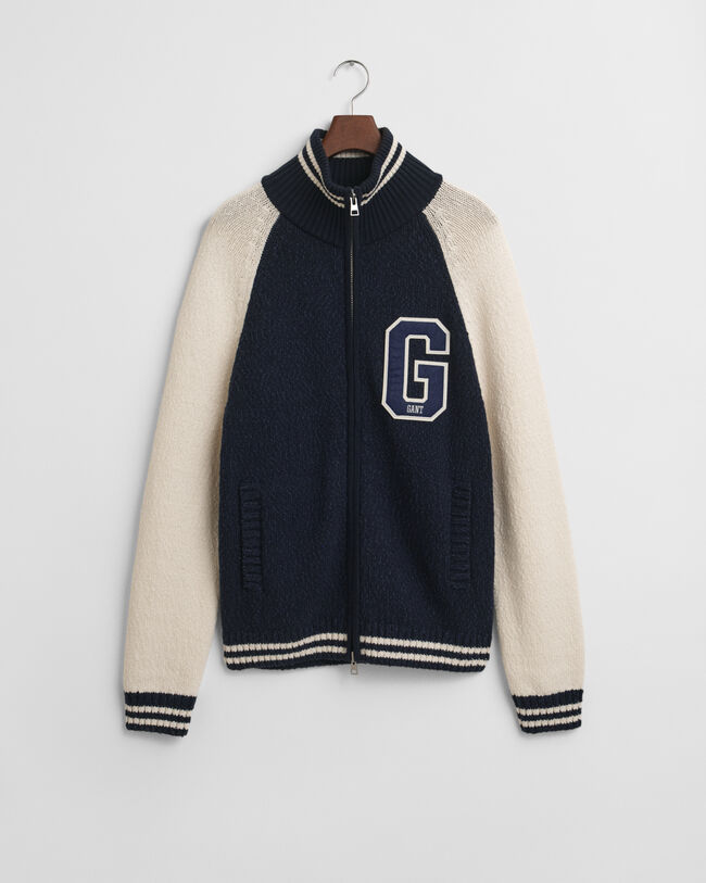 Casaco de malha com fecho de correr em algodão com mistura de fios