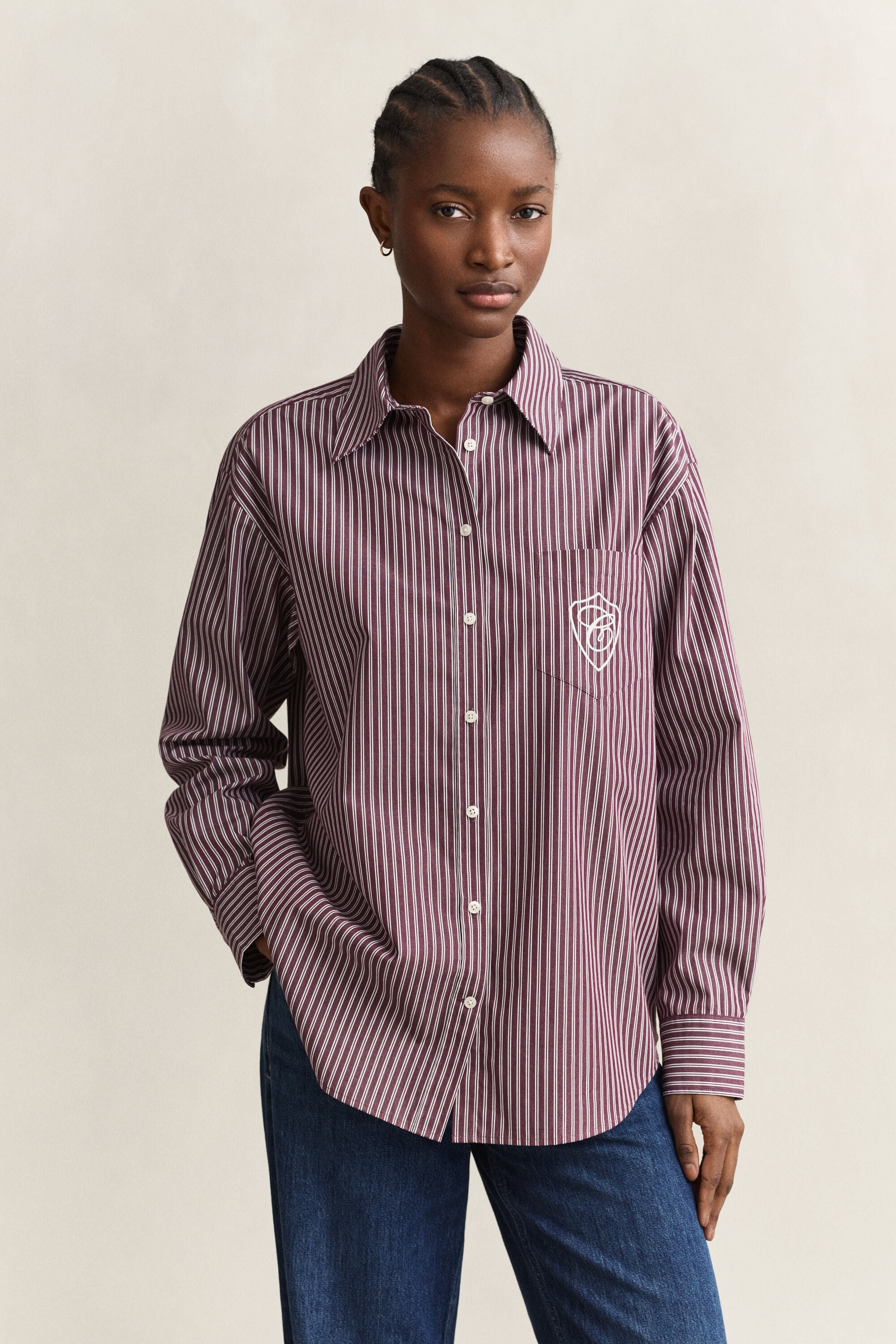 Camisa em popelina às riscas Classic relaxed fit