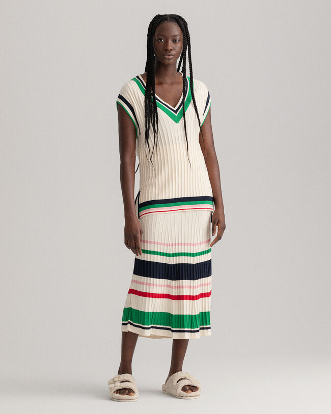 Colete de malha canelada &agrave;s riscas