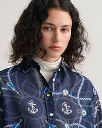 Camisa em seda e algodão com estampado Sailing relaxed fit