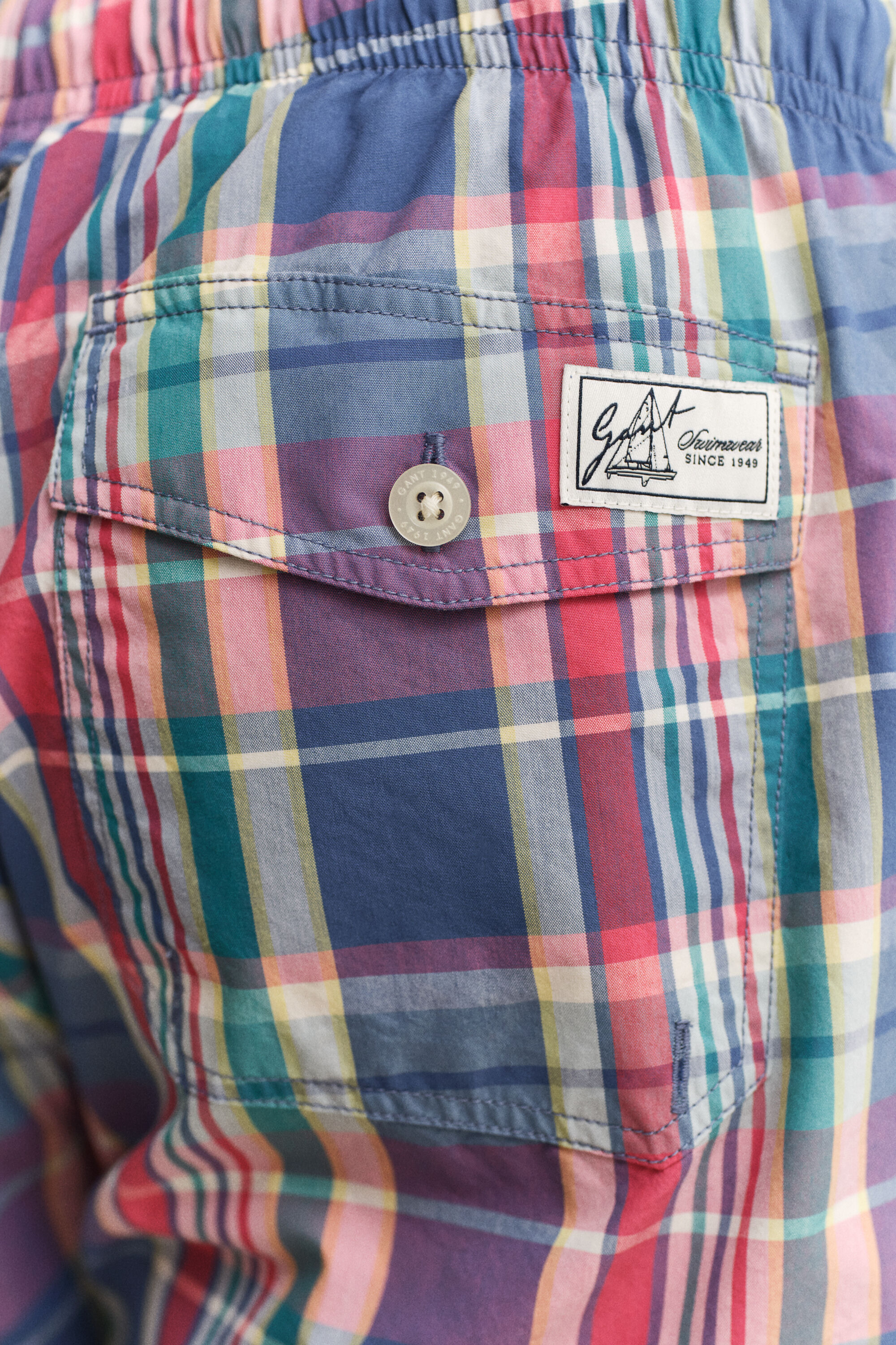 Calções de banho com padrão de xadrez Madras