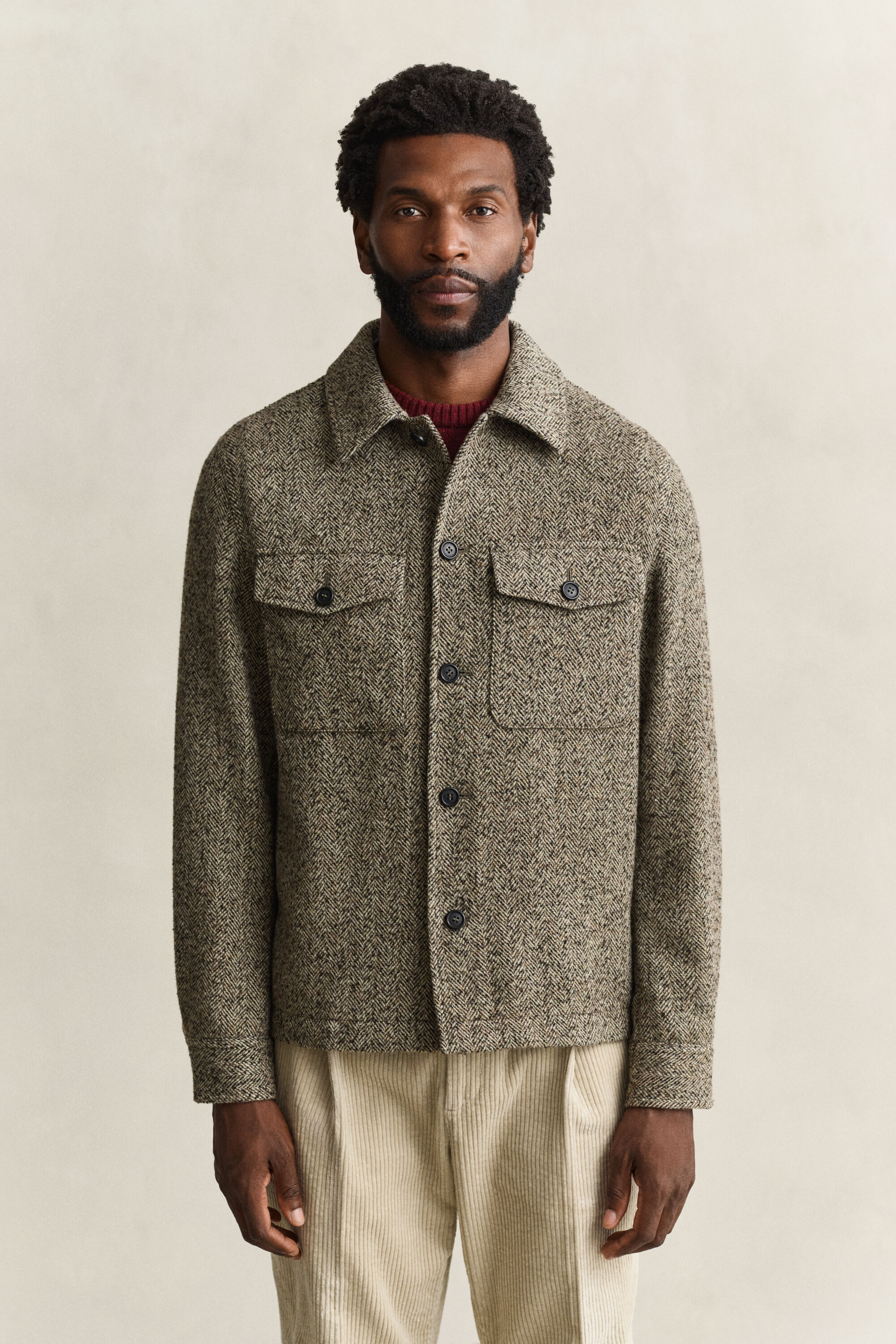 Sobrecamisa com padrão espinha de peixe