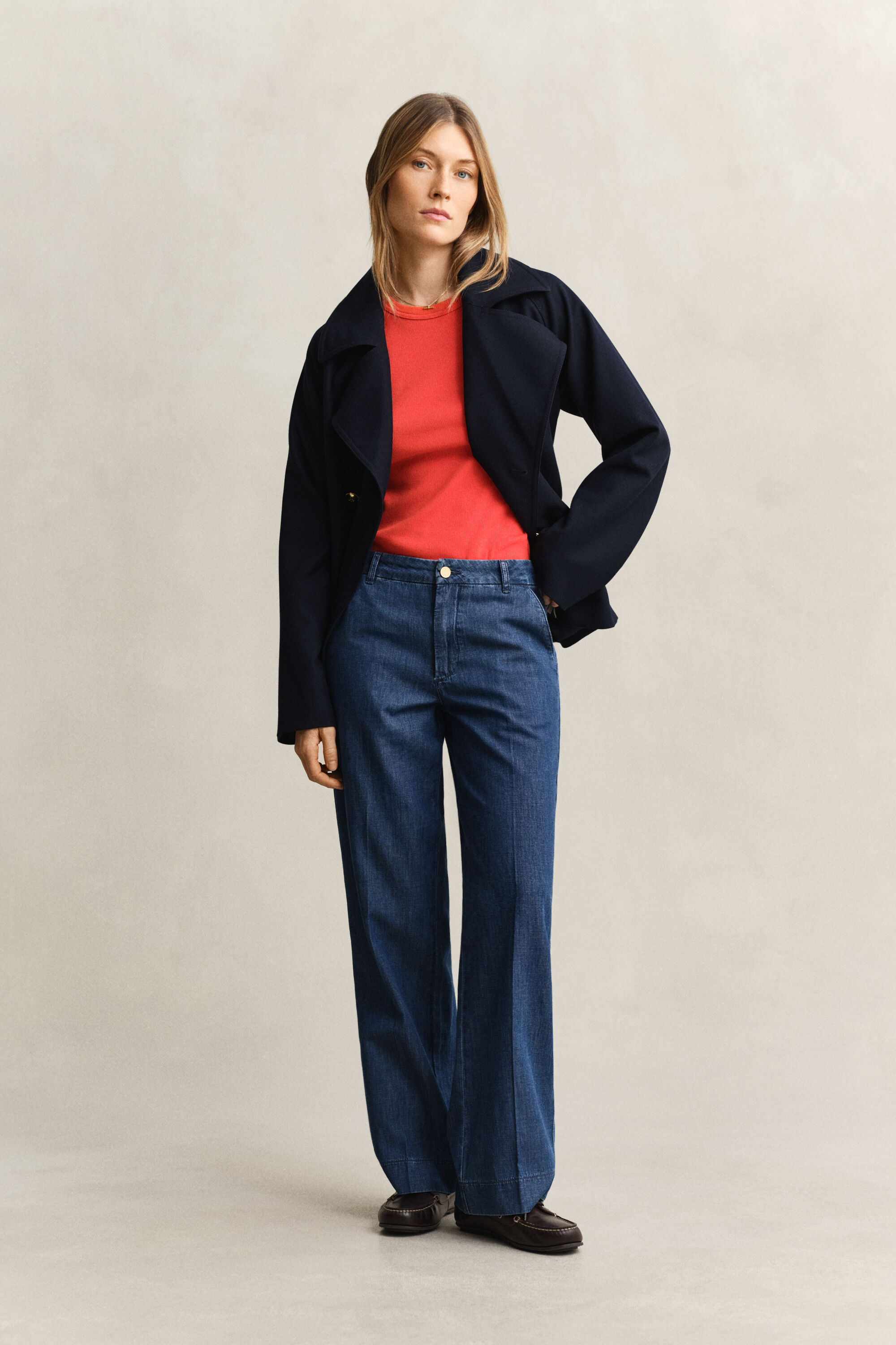 Calças de ganga em linho e algodão