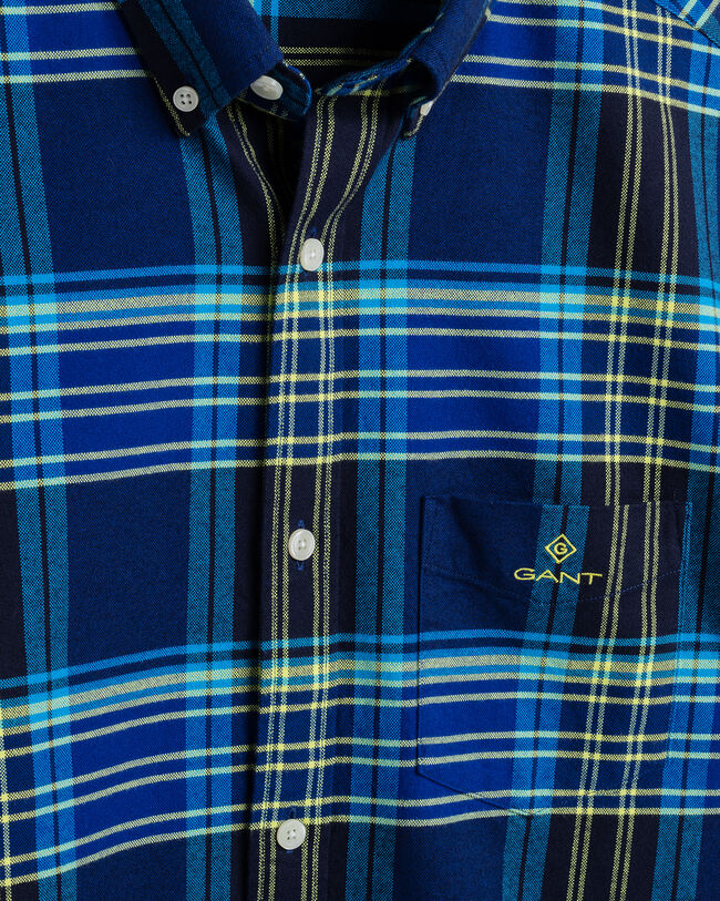 Camisa Oxford escovada com padr&atilde;o de xadrez regular fit