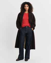 Camisola de malha com decote redondo e manga curta em mistura de mohair