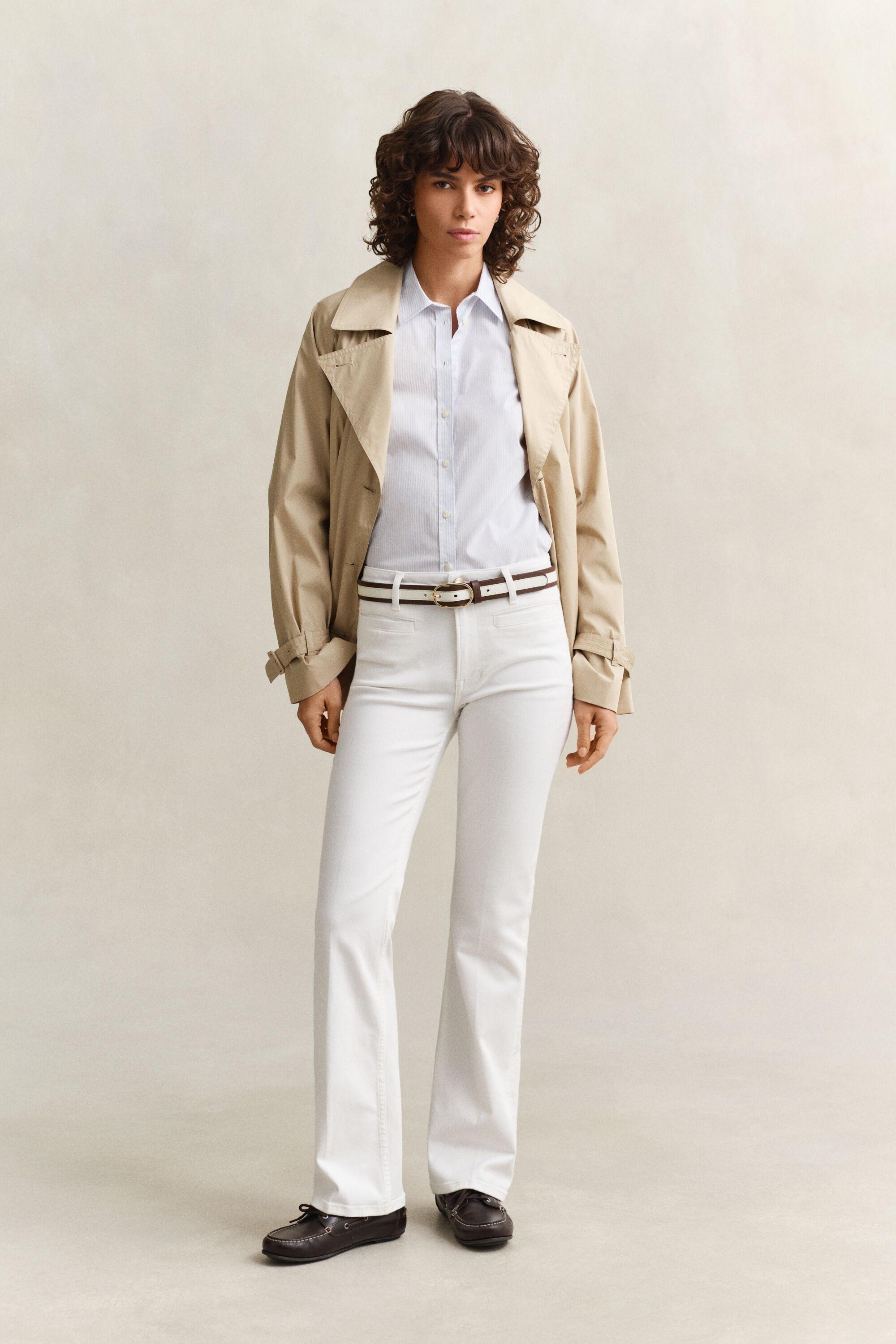 Camisa em popelina às riscas slim fit