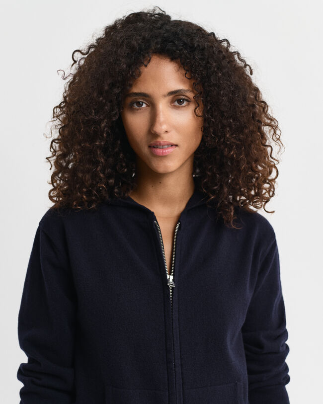 Sweatshirt com capuz e fecho em lã extrafina