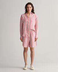 Calções pull-on em linho às riscas