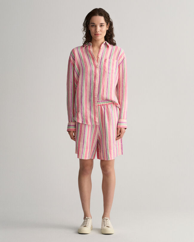 Calções pull-on em linho às riscas