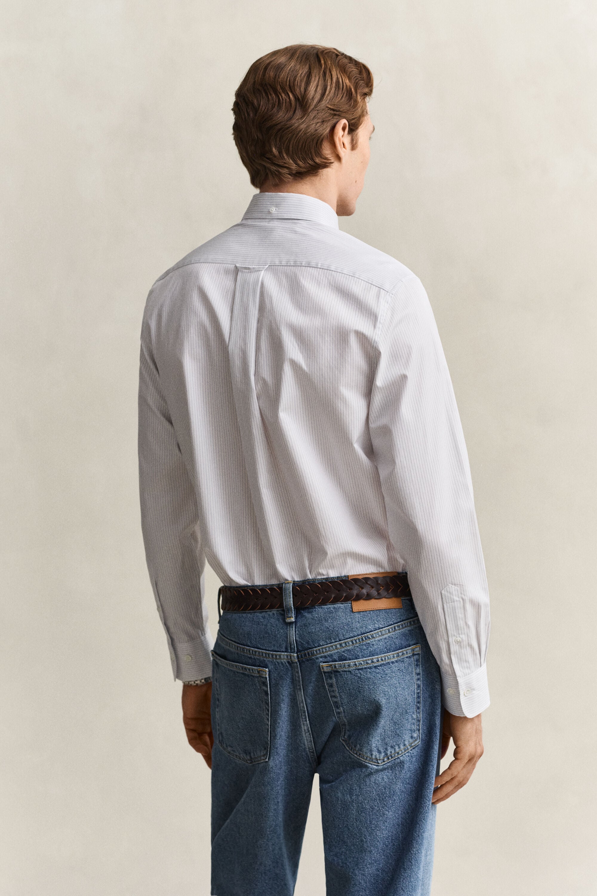 Vestido-camisa em sarja às riscas