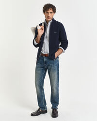 Casaco de malha em algodão piqué com fecho de correr