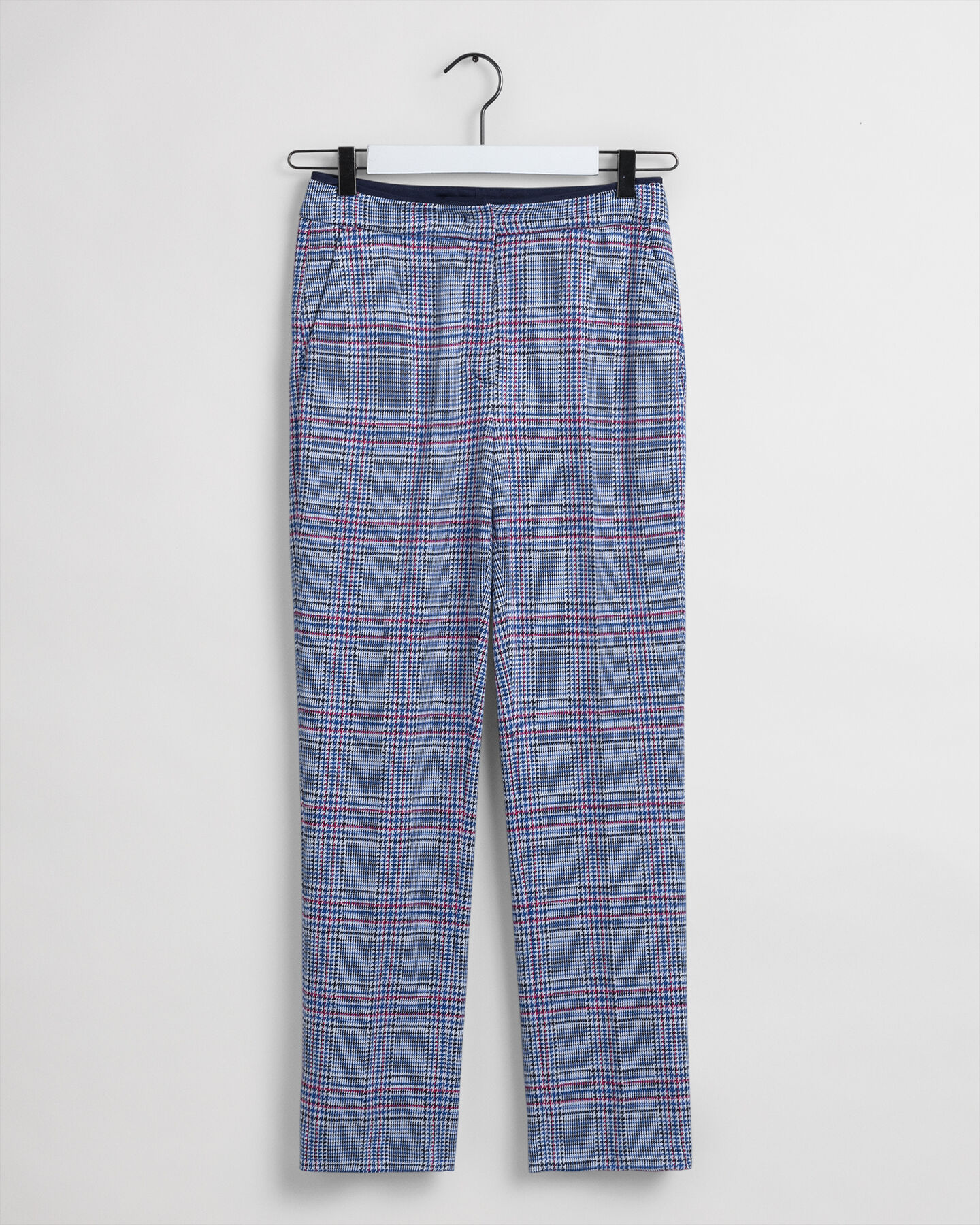 Calças cigarette em jersey axadrezado