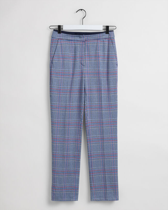 Calças cigarette em jersey axadrezado