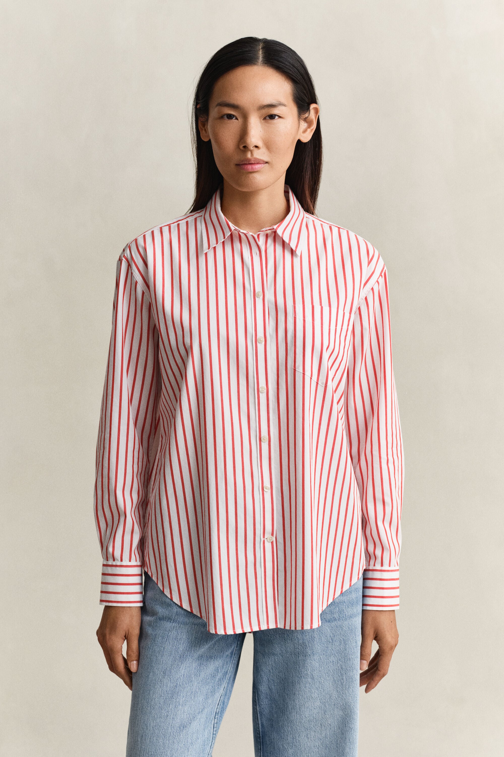 Camisa em popelina às riscas Classic relaxed fit