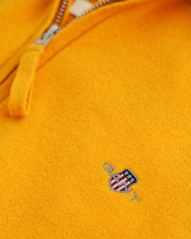 Camisola de malha com meio fecho em lã extrafina