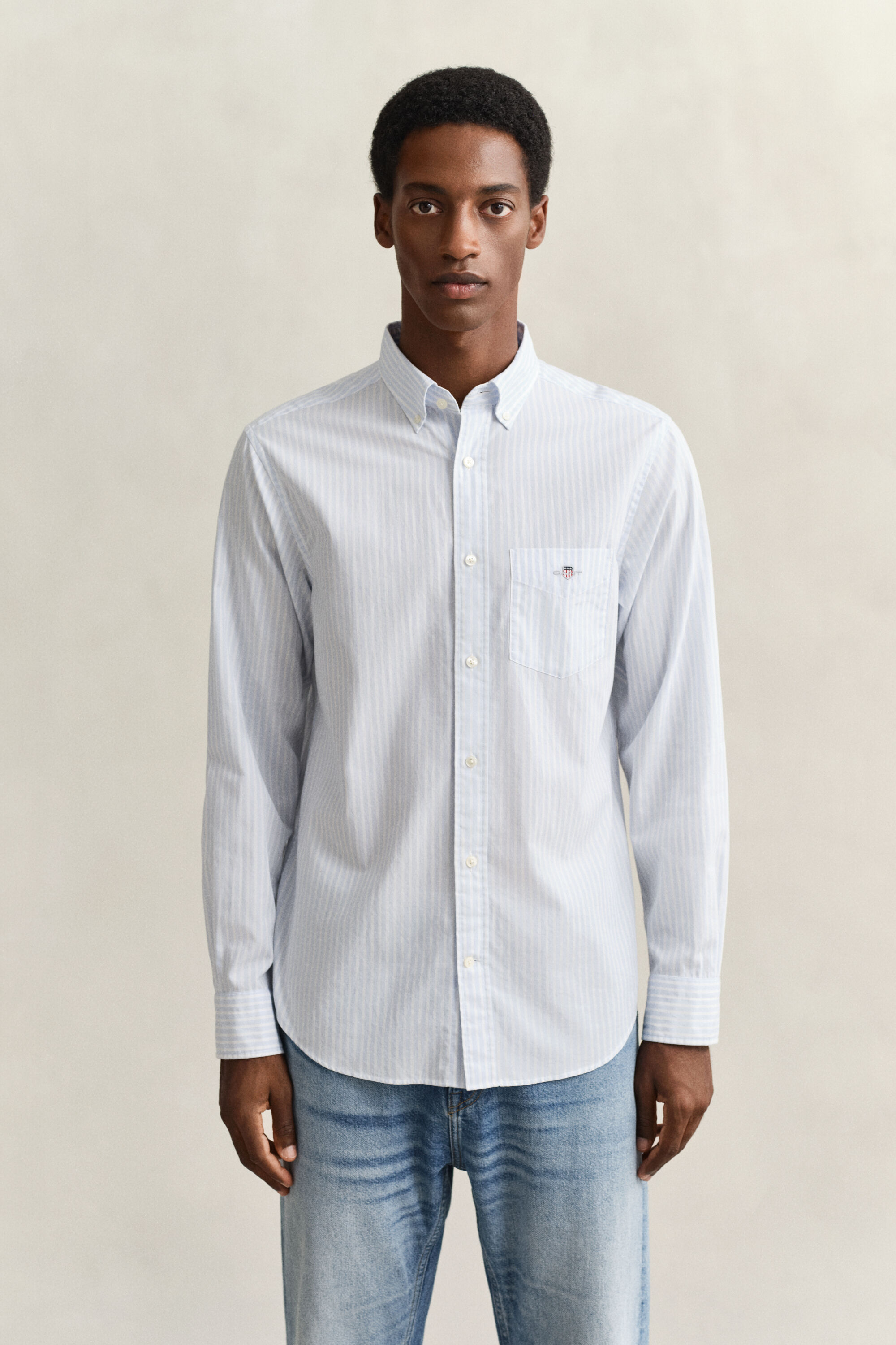 Camisa em popelina às riscas Classic