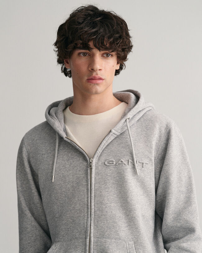 Sweatshirt com capuz e fecho de correr Embossed
