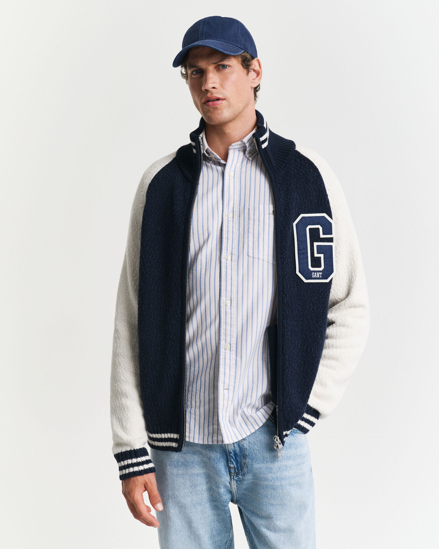 Casaco de malha com fecho de correr em algodão com mistura de fios