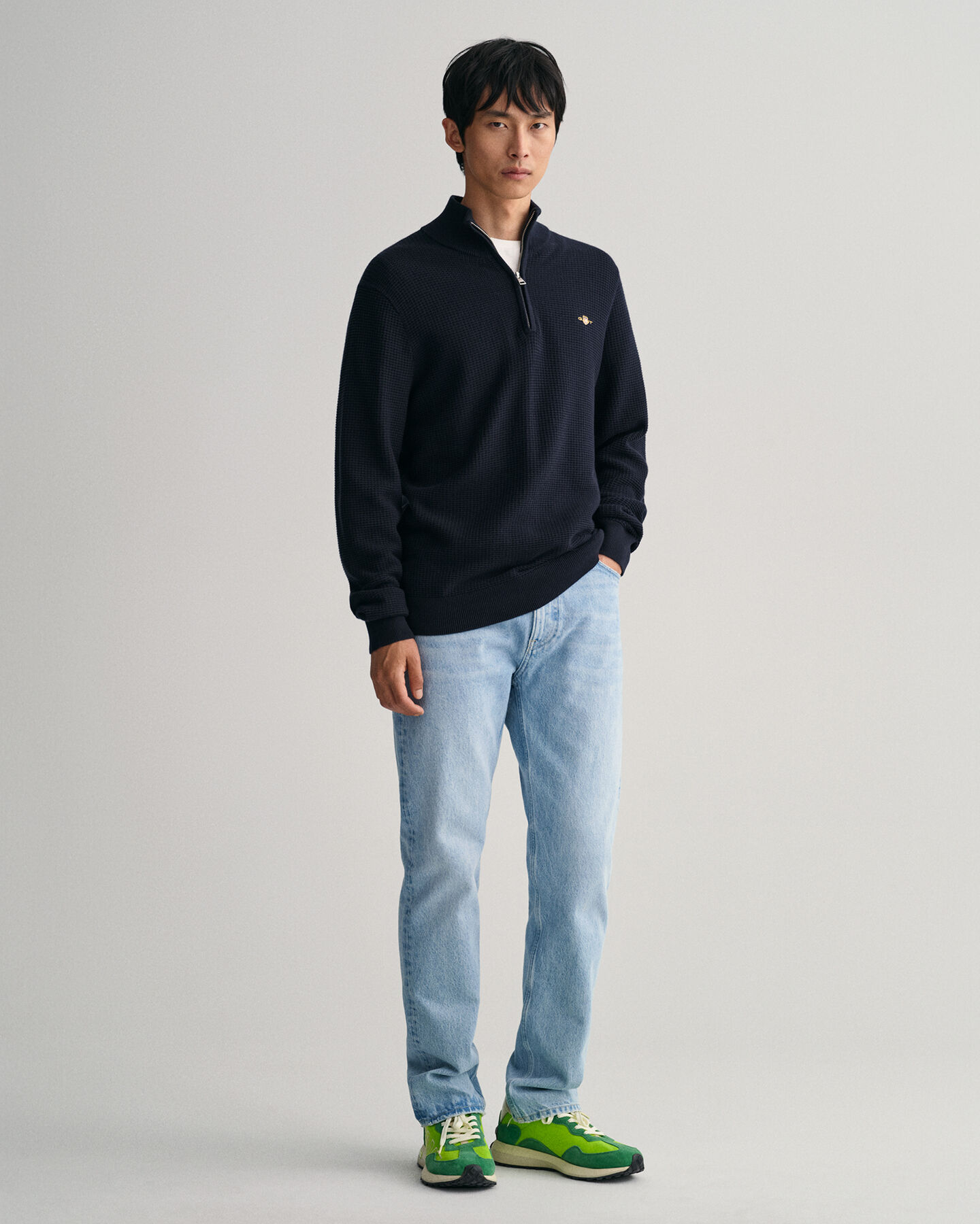 Sweatshirt com meio fecho em algodão Textured