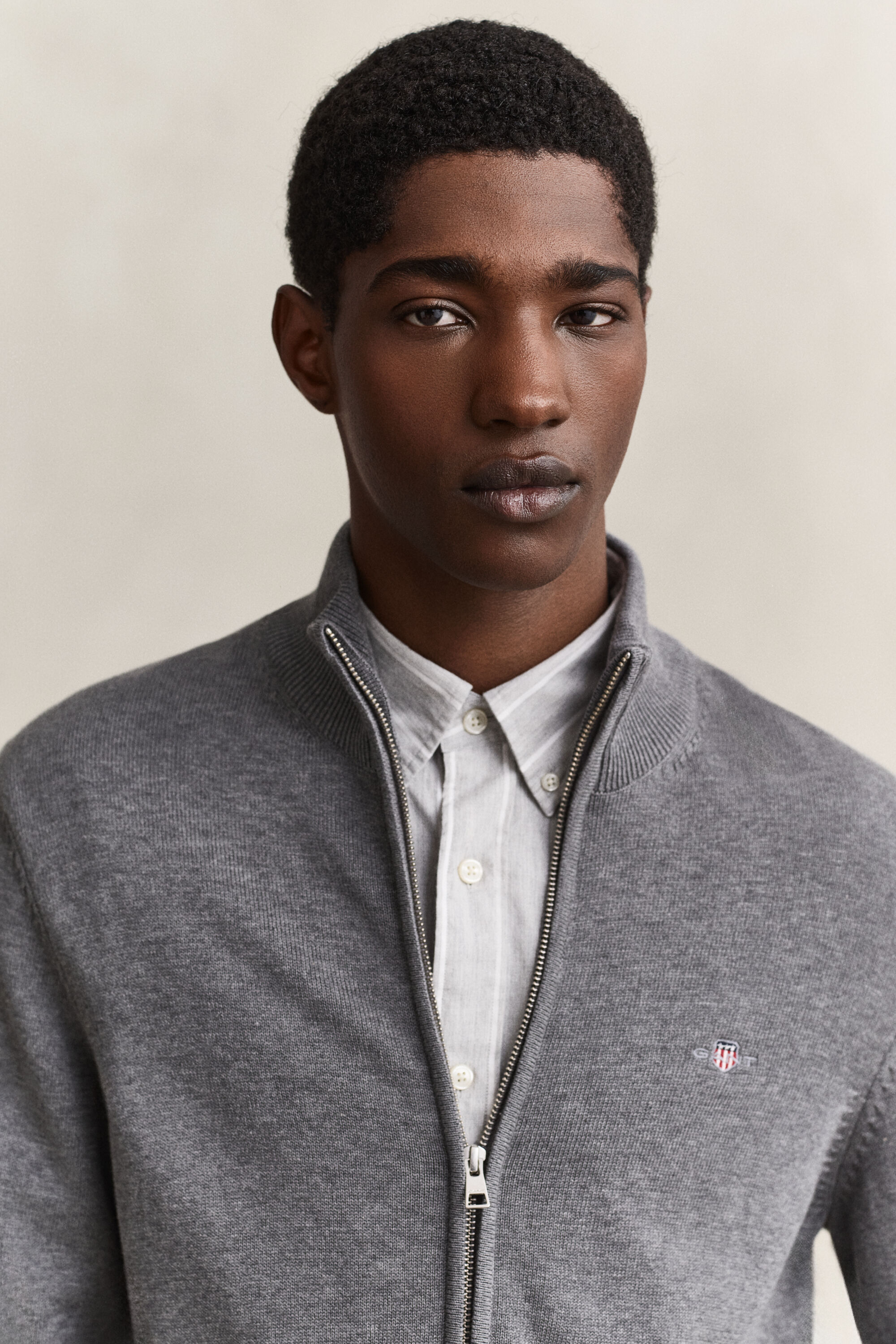 Casaco de malha com fecho de correr Casual Cotton