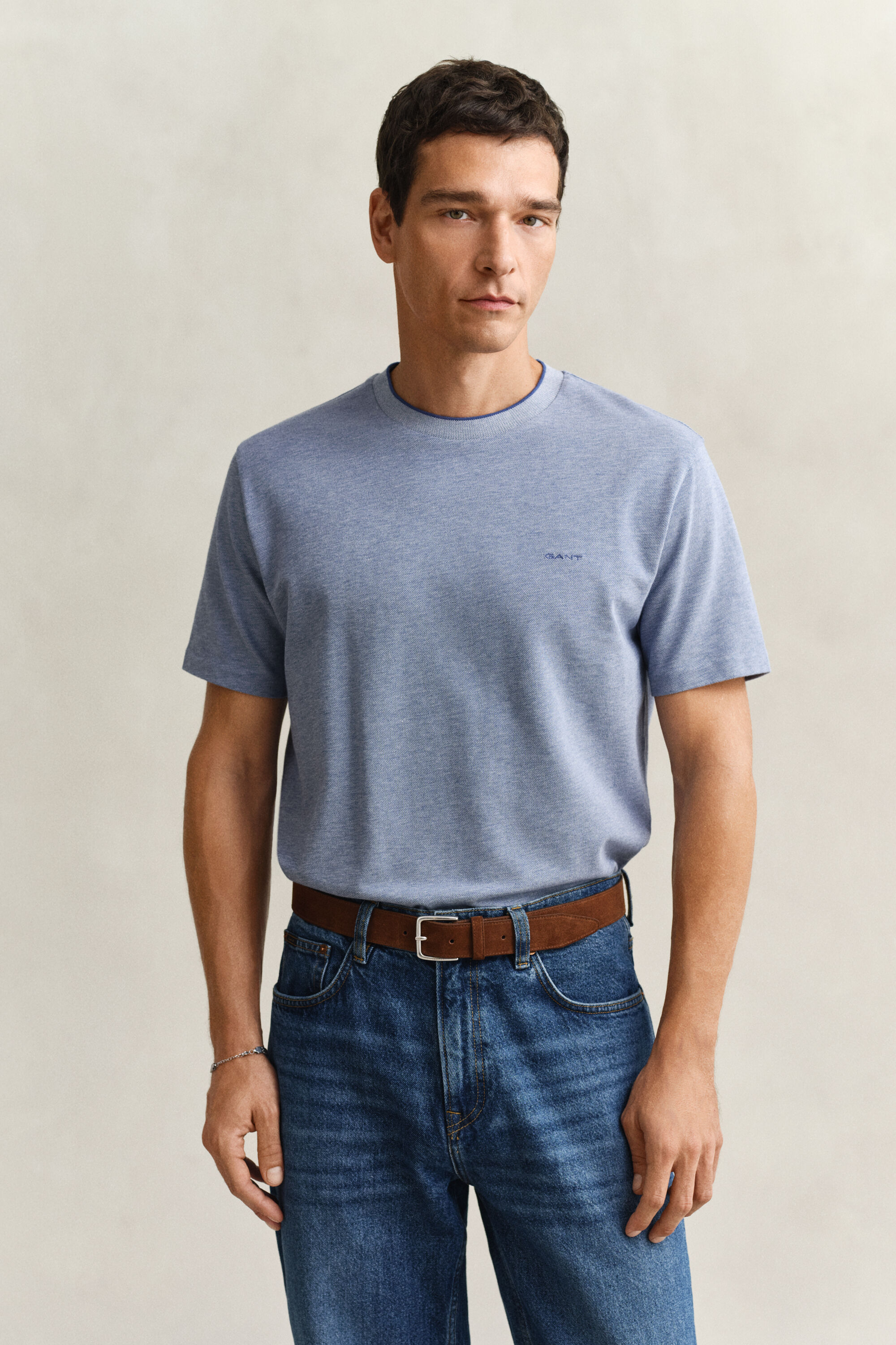 T-shirt em algodão piqué de dois tons