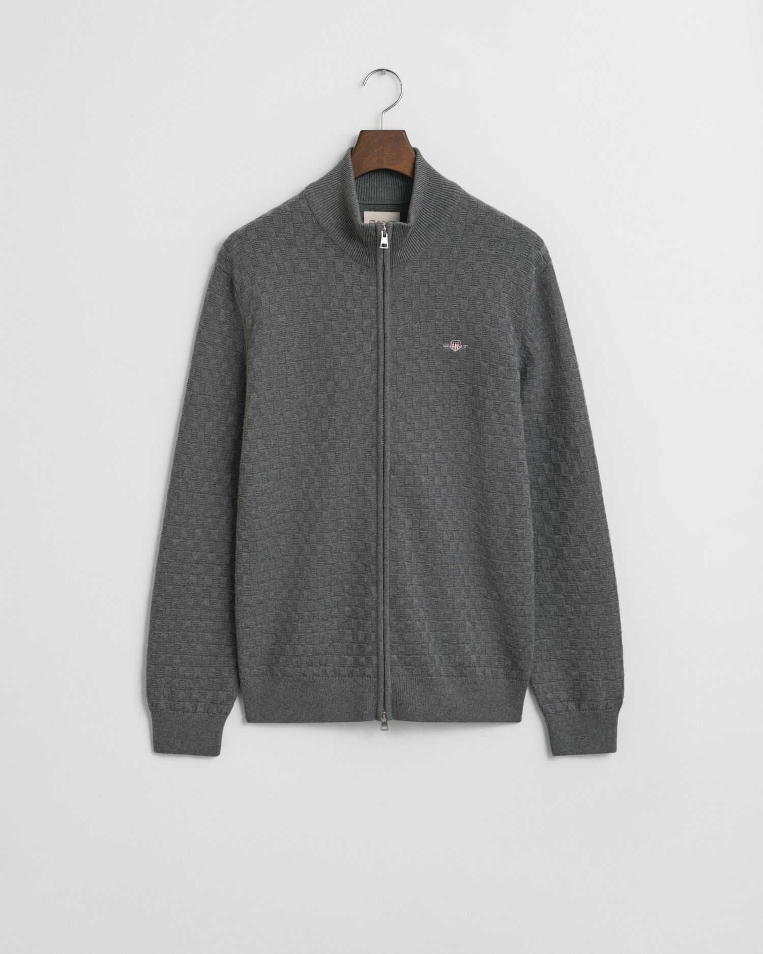 Camisola de malha com fecho de correr microtexturizada