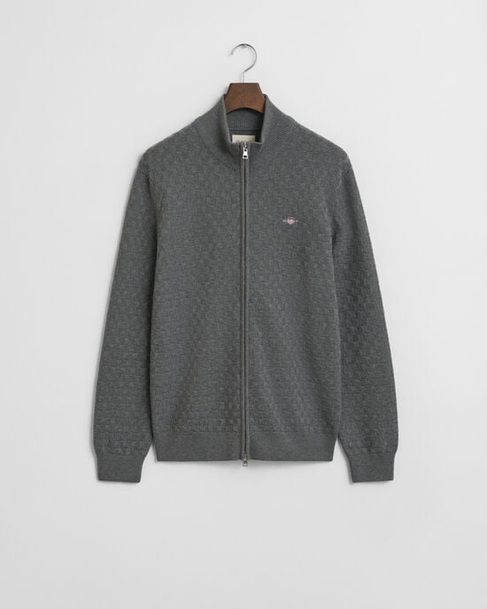 Camisola de malha com fecho de correr microtexturizada