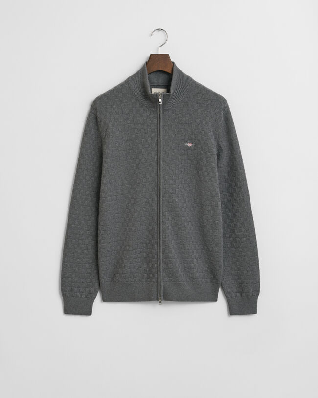 Camisola de malha com fecho de correr microtexturizada